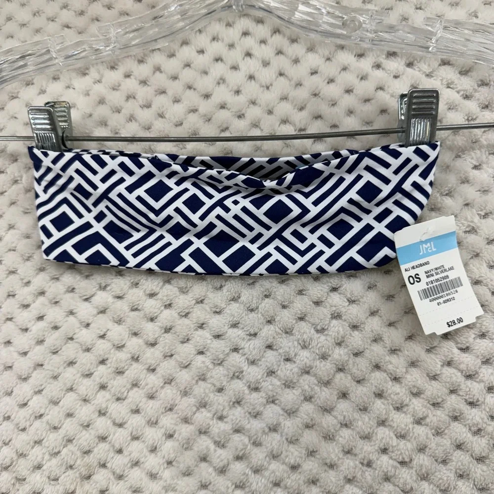 J.McLaughlin Ali Headband Women OS Navy White Mini Silverlake Geometric Twist